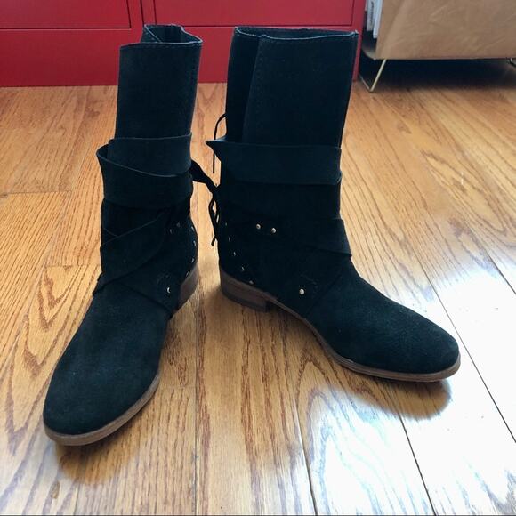 SEE BY CHLOE Studded Dasha Tassle Suede Boots Black Fringe Women’s Size 6 NWOB - Picture 11 of 14